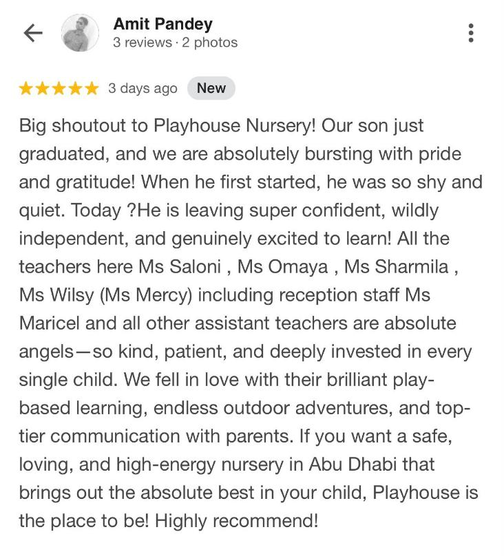 Google review for Playhouse Nursery 3