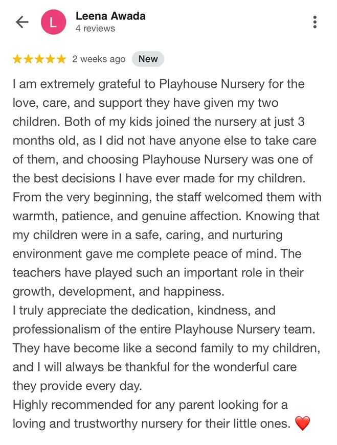 Google review for Playhouse Nursery 4