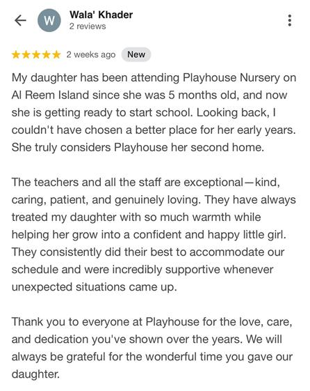 Google review for Playhouse Nursery 1