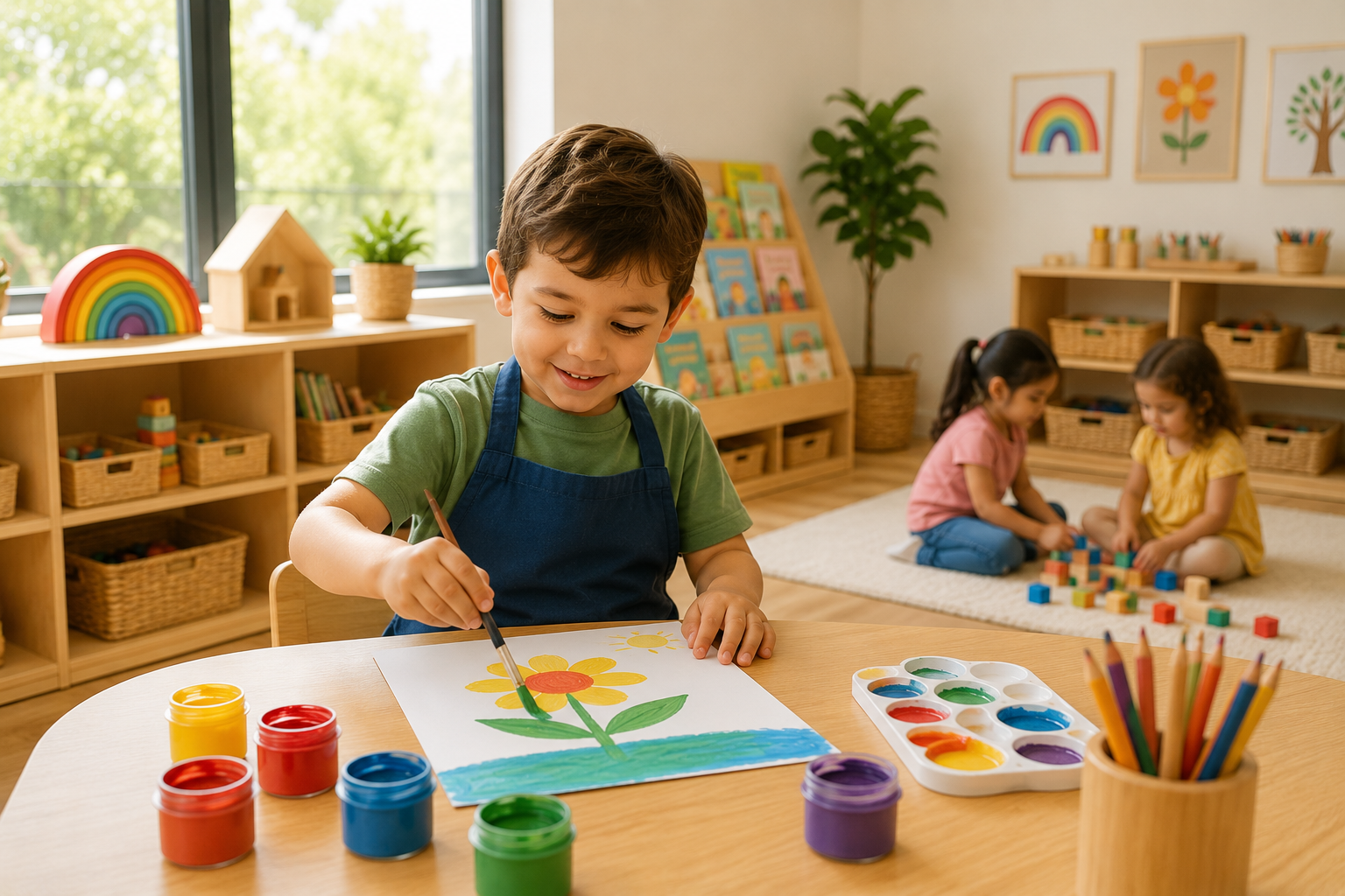 Child painting at Playhouse Nursery
