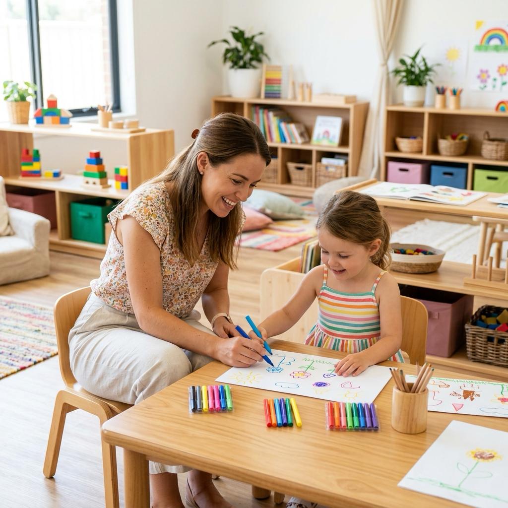 Teacher and child drawing